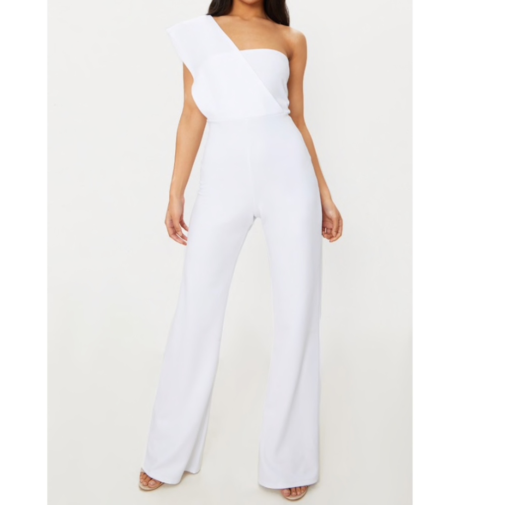 White Drape One Shoulder Romper
